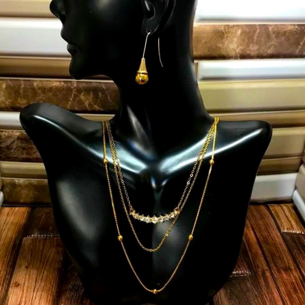 3 Gold-Tone Boho Style Necklaces & Earrings